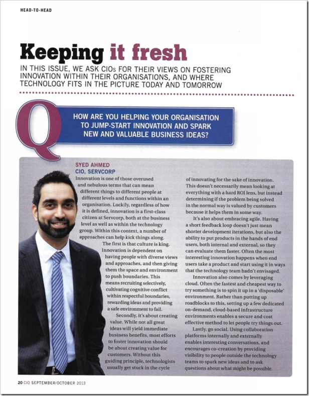 Syed Ahmed - CIO Magazine - Sep-Oct 2013 - Innovation
